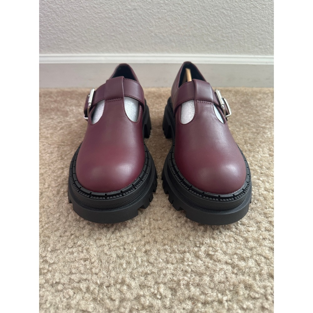 Steve Madden Kamlee T-Strap Loafers Womens 6.5 Wine Lug Sole‎ Platform Shoes NEW - Picture 3 of 9